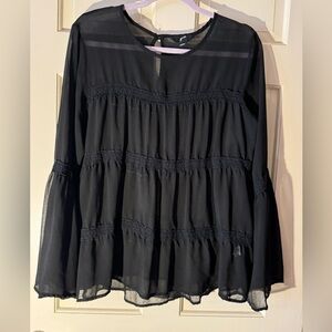 GNW Elegant Black Sheer Baby Doll  Blouse Size L